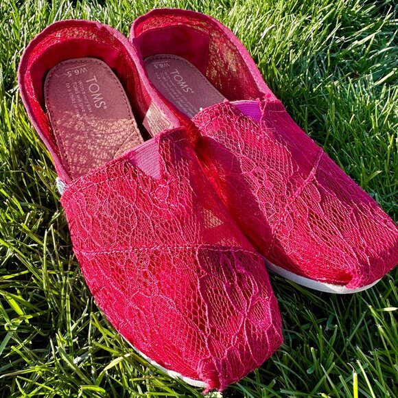 Toms Size 6.5 Shoes Womens Classic Slip On Raspberry Lace Comfort Casual Flats R - Picture 4 of 14
